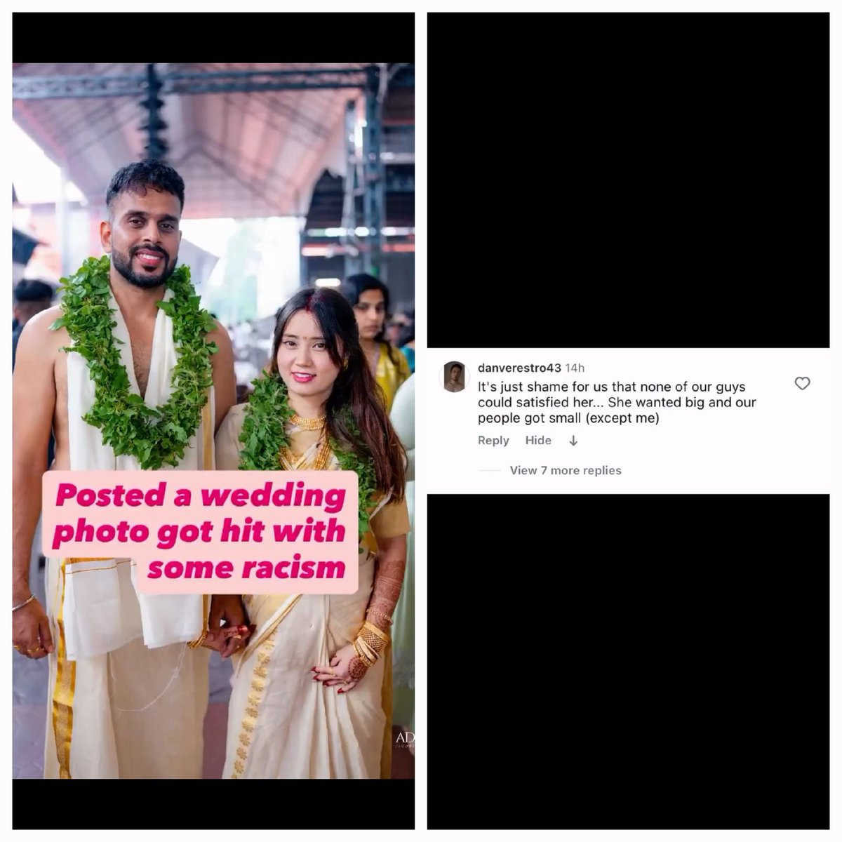 IndianTintin_'s tweet image. Malayali Man married NE girl. Posted his wedding pics online and received lots of racism from NE guys. Including this one hilarious comment about pp size.
