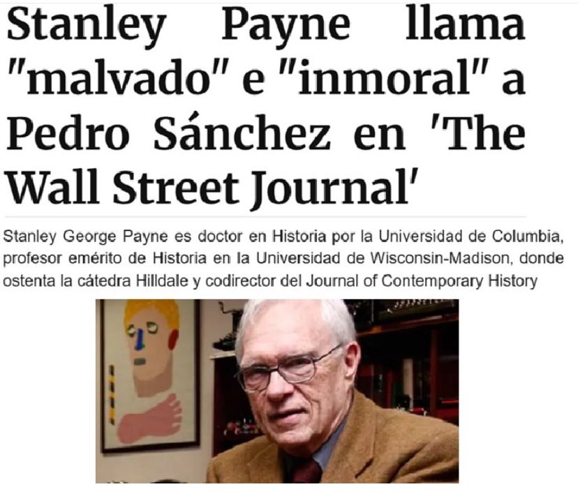 STANLEY PAYNE, uno de los académicos más prestigiosos del mundo anglosajón tacha a <a href="/sanchezcastejon/">Pedro Sánchez</a> de Político inmoral, totalitario y sin escrúpulos. 

“Es el político más malvado del mundo occidental que he visto en los últimos años”

#PrimeroVOX #PrimeroEspaña