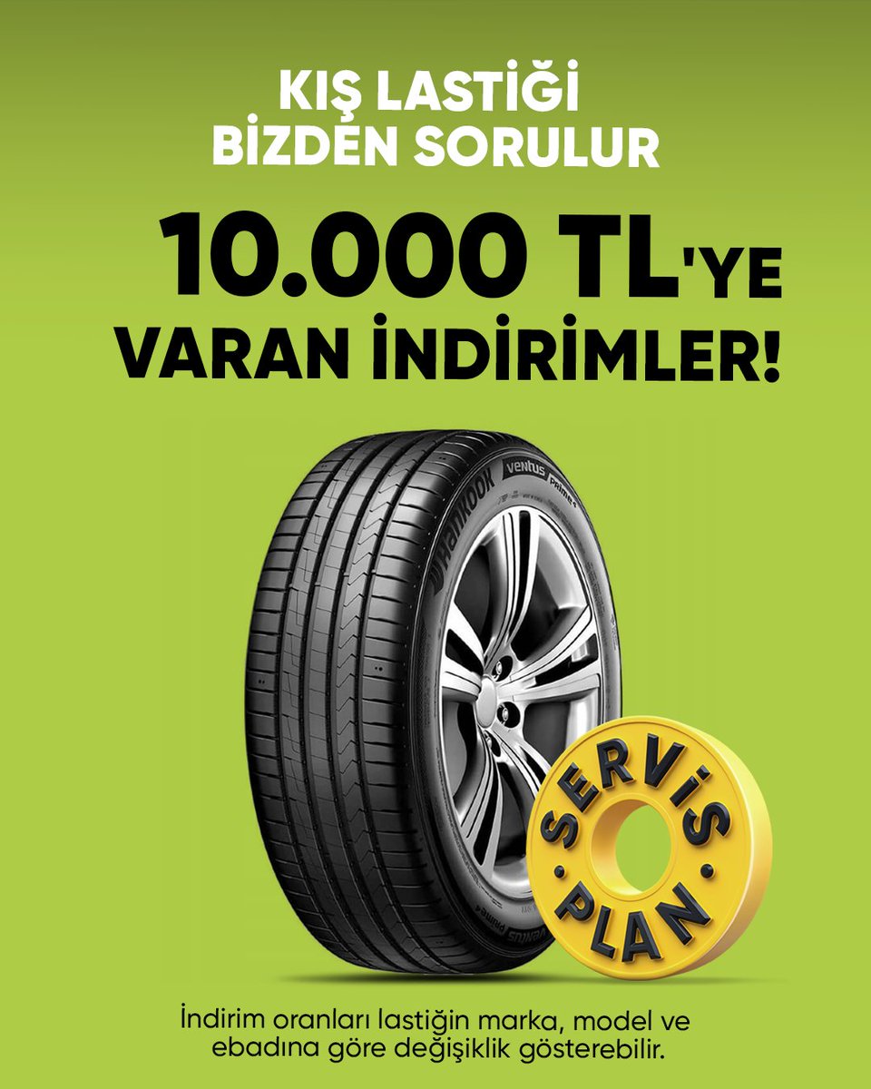 Kış lastiği bizden sorulur! Lastik alımlarınızda 10.000 TL'ye varan indirimler Servis Plan'da.

İndirim fırsatından yaralanmak için hemen arayın. 444 5 500

#ServisPlan #AracınaDairHerşey