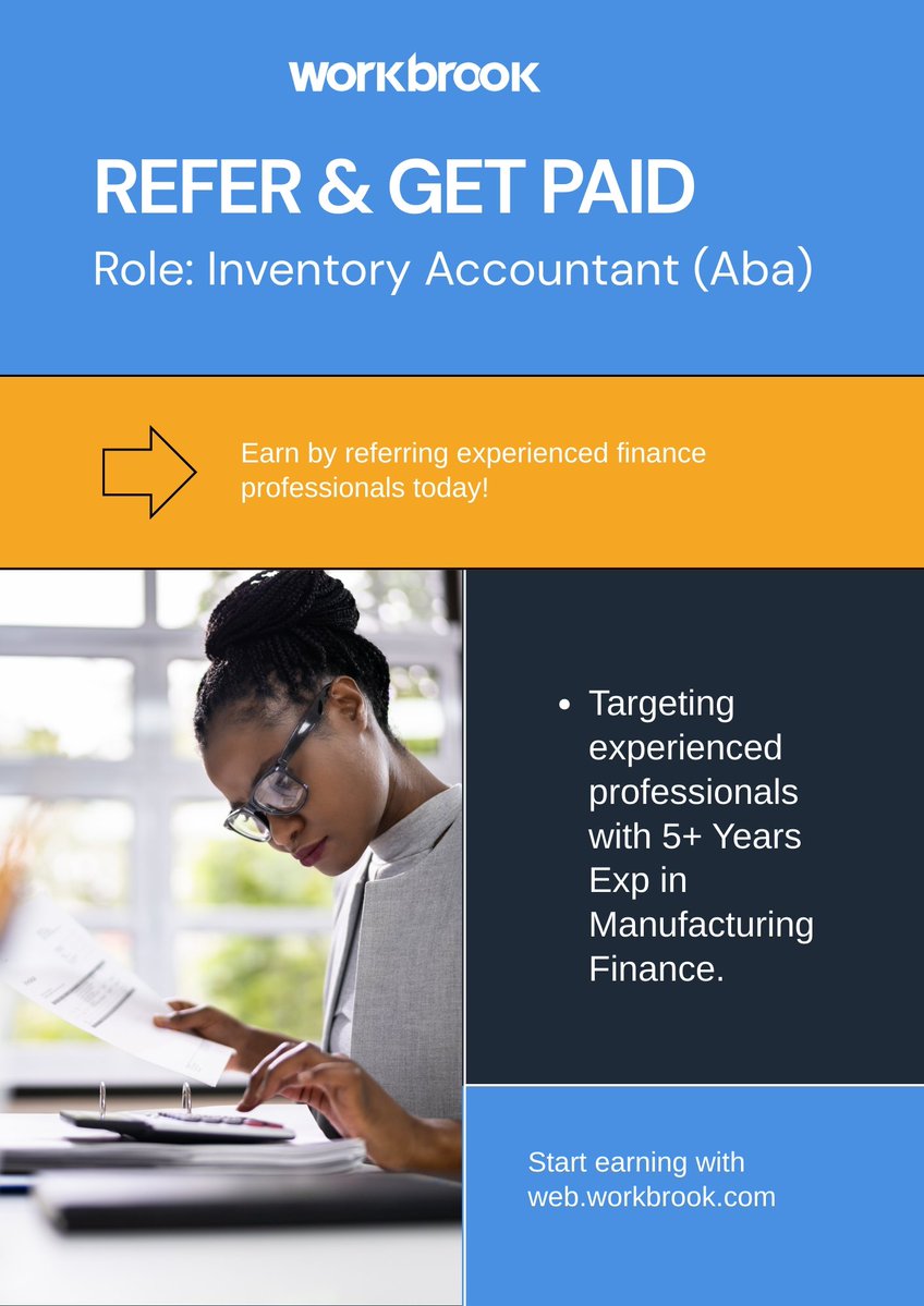 workbrookhq's tweet image. Make Money with a Link!

We need an Inventory Accountant in Aba.

Know someone?

Go to web.workbrook.com

Get your unique referral link

Share it!

If they get the job, the reward is yours. 

#SideHustle #ReferAndEarn #AbaConnect