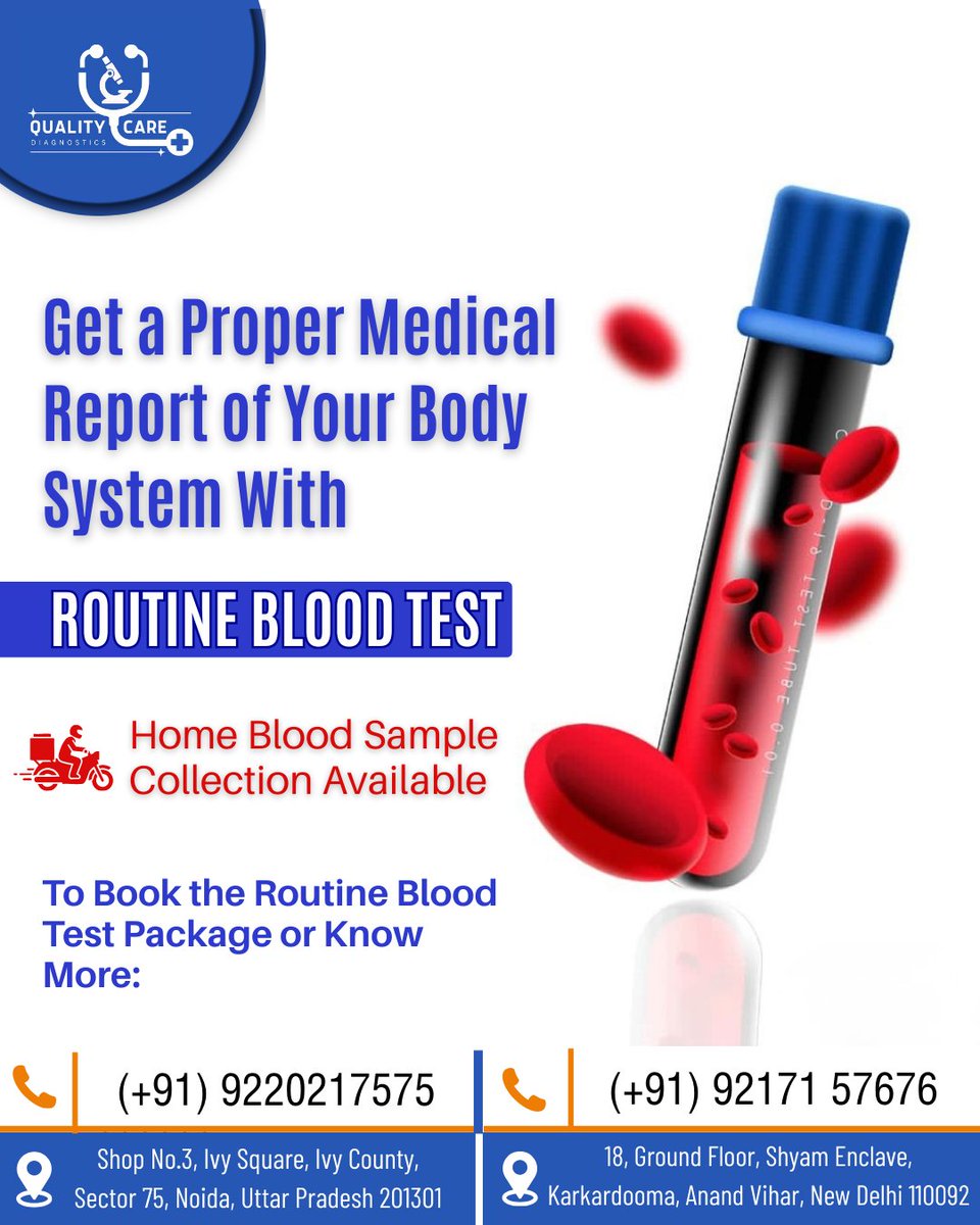 QualityCareClin's tweet photo. Stay Ahead of Health Issues — Get Your Routine Blood Test Today!
-
🔬Quality Care Diagnostics, Best Diagnostic Centre

📞: (+91) 9220217575
-
#QualityCareDiagnostics #CompleteBloodTest #HealthCheckup #RightDiagnosis #HealthCheckup #CardioCare #HeartHealth #PathologyTesting https://t.co/aUrNn1hF9I