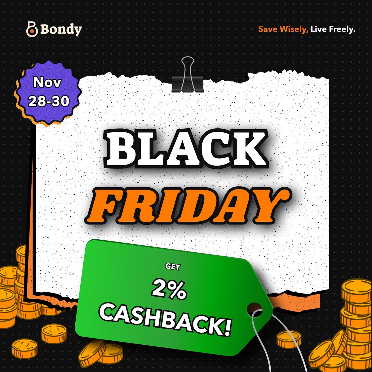 🖤 BLACK FRIDAY CASHBACK 💜

Deposit in your safe anytime Fri–Sun and get 2% cashback on Monday.

Everyone else is spending money this weekend.
You? You’re about to make more.

Conditions:
 • Valid from Fri 00:00 → Sun 23:59
 • 2% cashback on deposits into your Safe
 • Max
