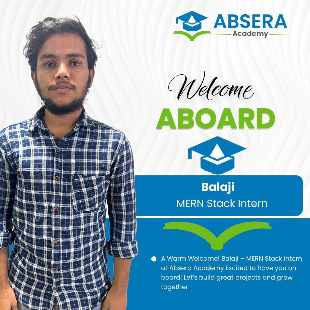 AbseraAcademy's tweet image. 🎯 We are thrilled to welcome our new interns to Absera Academy!

🌟 Vijay – SEO Intern
🌟 Riyasdeen – MERN Stack Intern
🌟 Balaji – MERN Stack Intern

#WelcomeAboard #InternshipJourney #AbseraAcademy #TeamGrowth #CareerGrowth #SkillBuilding #NewBeginnings #MERNStack #SEO