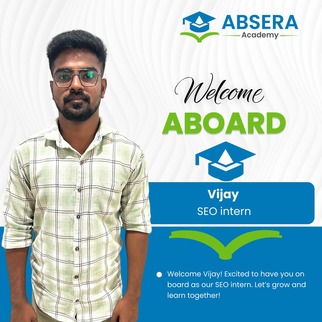 AbseraAcademy's tweet image. 🎯 We are thrilled to welcome our new interns to Absera Academy!

🌟 Vijay – SEO Intern
🌟 Riyasdeen – MERN Stack Intern
🌟 Balaji – MERN Stack Intern

#WelcomeAboard #InternshipJourney #AbseraAcademy #TeamGrowth #CareerGrowth #SkillBuilding #NewBeginnings #MERNStack #SEO