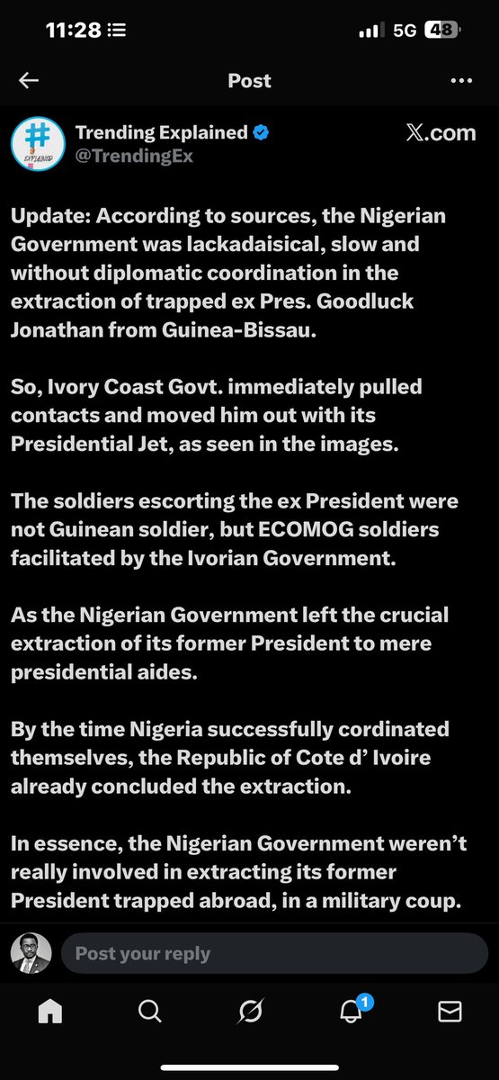 HonShield's tweet image. Because of politics, Tinubu abandoned a former President in a country under military siege? It took Ivory Coast sending its aircraft to airlift our former President back to Nigeria. 

This is not how to lead a country.