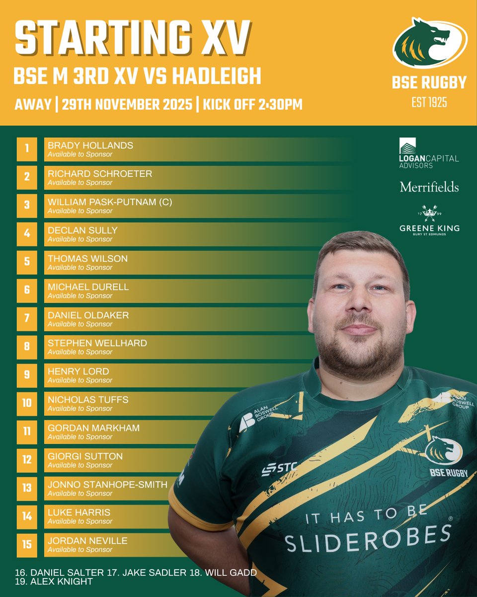 TEAM ANNOUNCEMENT

Men's 3rd XV 🆚 Hadleigh
📅 Saturday 29th November
🕒 2.30 pm KO
📍 Hadleigh
🏆 EC Greene King Div One South

#Rugby #CommunityFirst #OneClub #morethanjustarugbyclub #BSERugby