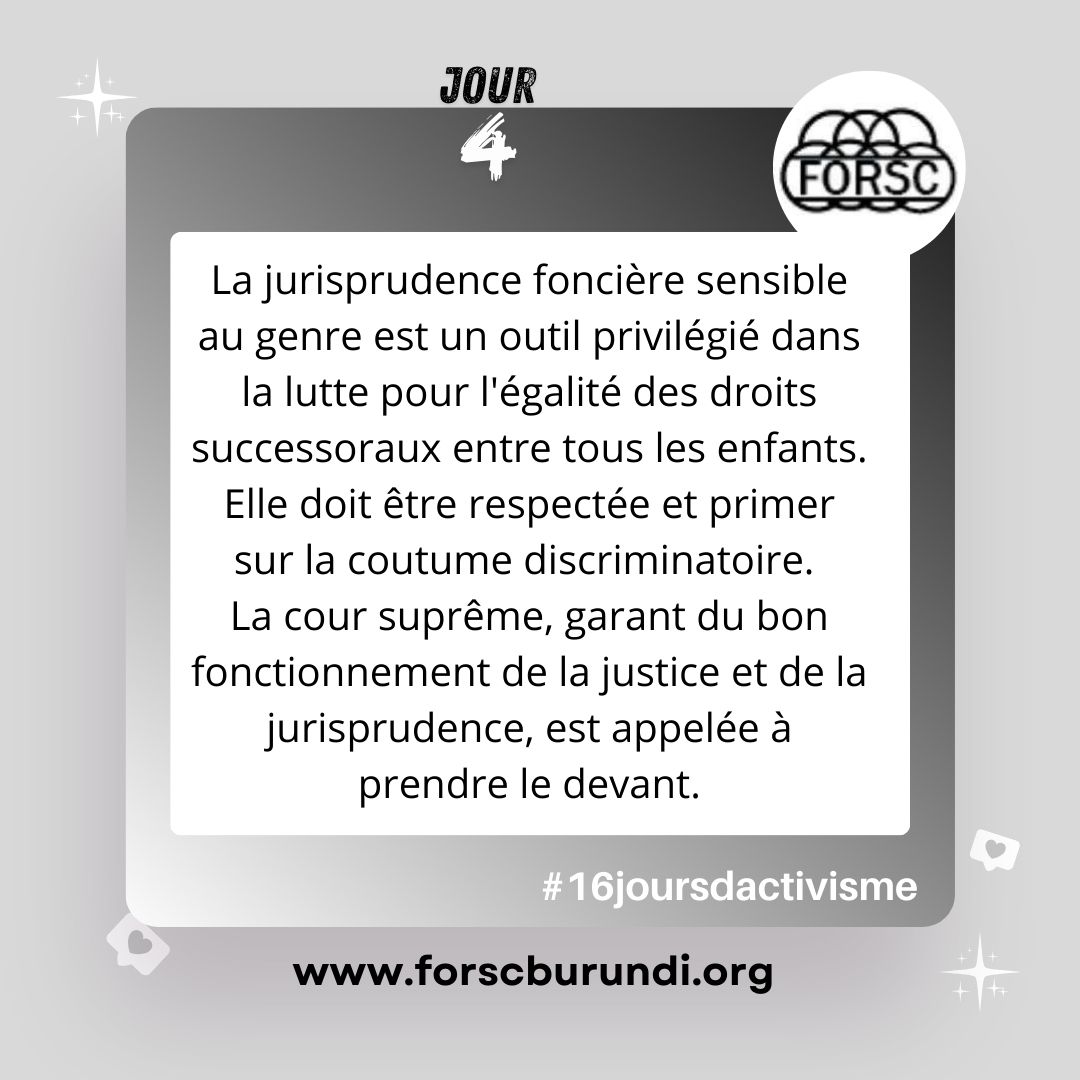 FORSC_BURUNDI's tweet image. Referons-nous à la Jurisprudence foncière disponible et toute autre loi écrite.
#Burundi 
#16Joursdactivisme
#J4