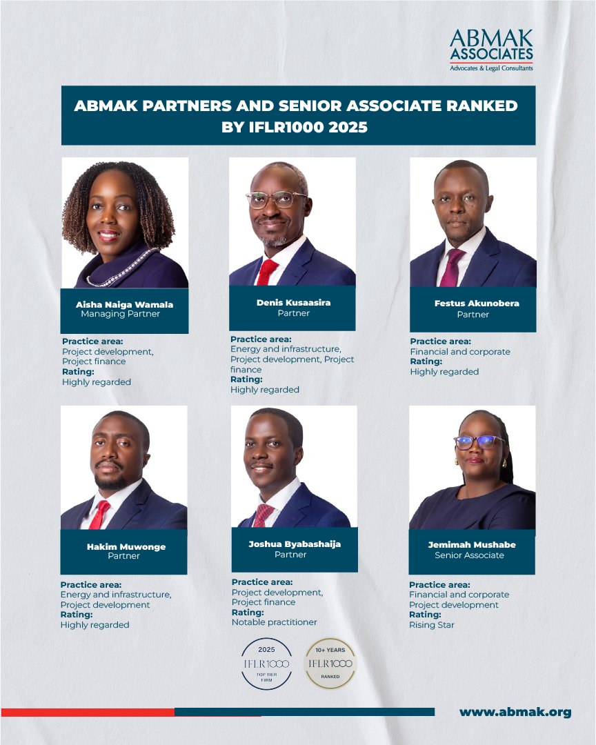 Proud to be ranked Tier 1 in Uganda in the IFLR1000 2025 rankings.

Our lawyers continue to set a strong standard in Financial &amp; Corporate, and Project Development.
We celebrate our ranked lawyers and thank our clients for their trust.

#IFLR1000 #ABMAKAssociates