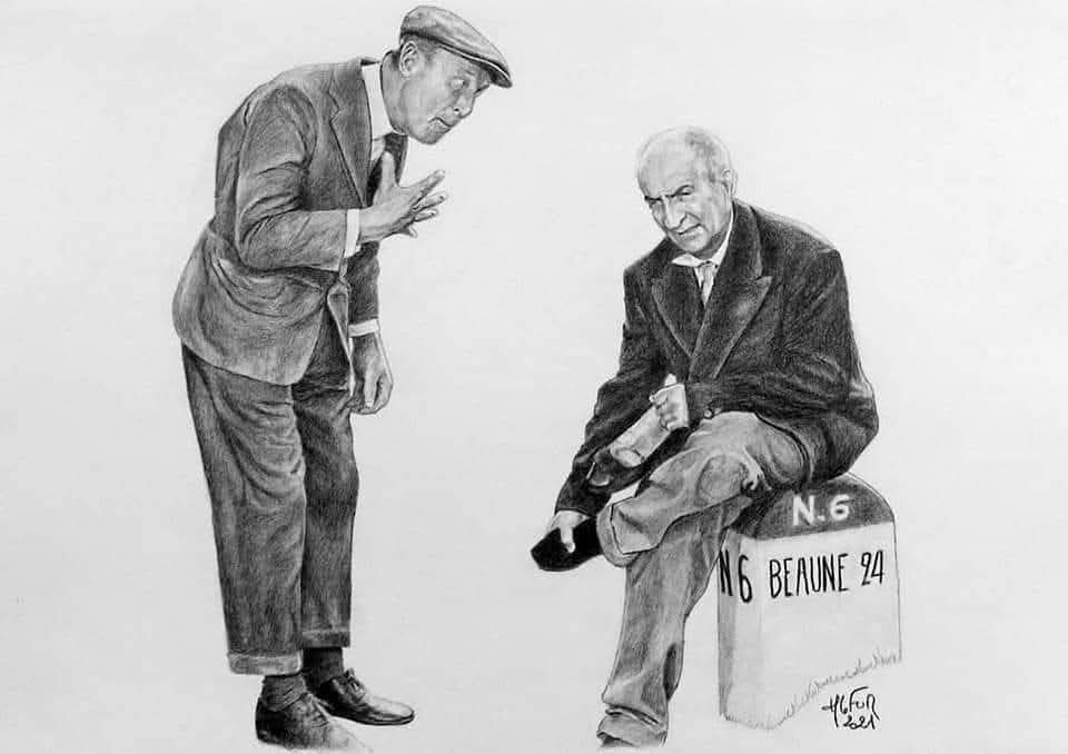 La grande vadrouille 
Scène de film dessinée aux crayons graphite 
Sur une feuille A4 Bristol