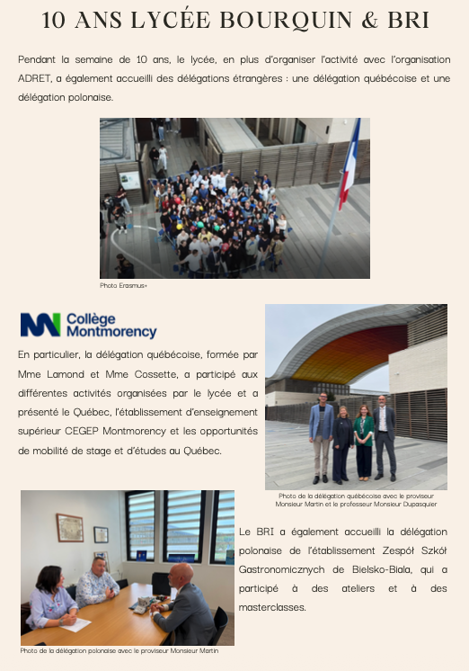 #2 journal du BRI du <a href="/LyceeBourquin/">Lycée C. Bourquin</a> 
👉 construction &amp; citoyenneté 🇪🇺
👉 #Erasmusdays au lycée
👉 opportunités #Eramsus+ pour nos jeunes
👉 les nombreux RDV 📆 du BRI
👉 retour sur 10 ans 🎂 du lycée
Une dynamique toujours plus forte des échanges et mobilités internationales ! 🥳