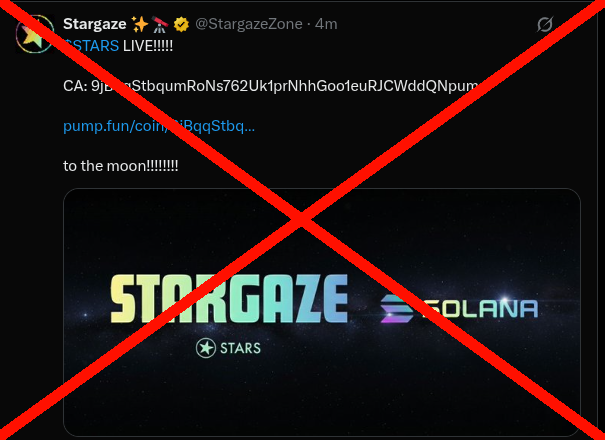 🚨 <a href="/StargazeZone/">Stargaze ✨🔭</a> has been hacked 🚨

I don't know who would be naive enough to think they'd launch a token on pumpfun, but just in case don't interact and be careful!