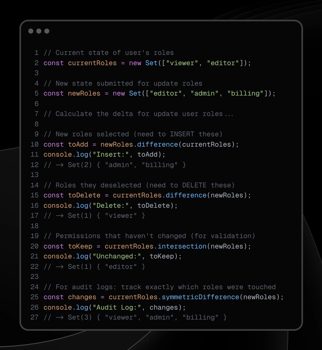 KaraBharat's tweet image. ⚡️ JavaScript Set makes state comparison effortless.

#JavaScript