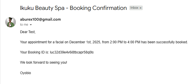 0xM905's tweet photo. Went on a little break but I'm back now. 
I built this automated booking chatbot for a spa business that books, reschedules and cancels appointments all via WhatsApp. This saves a lot of time on manual work and it runs 24/7 so your business keeps running even when you're sleeping https://t.co/VUn4vbAF1C