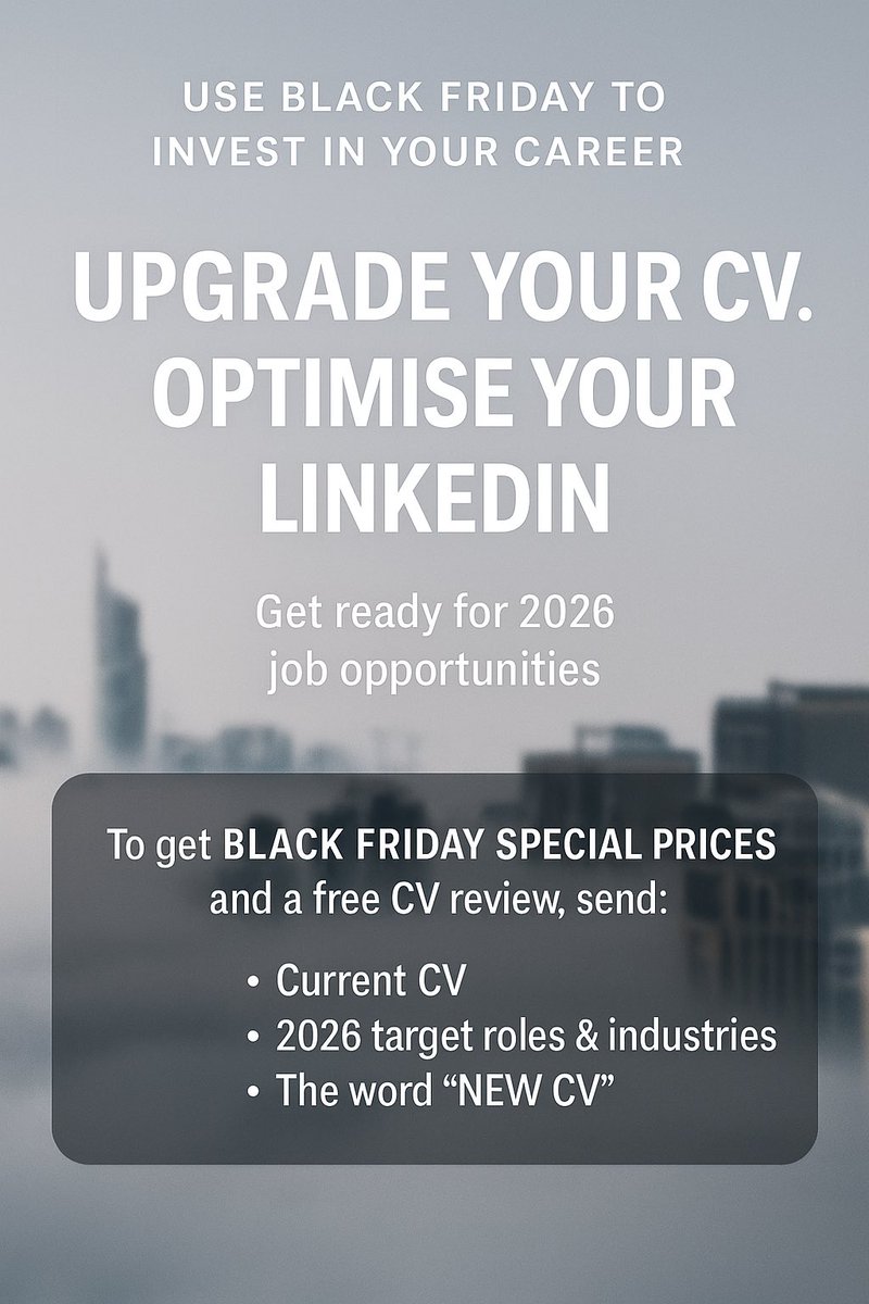cvmadebetter's tweet image. Use Black Friday to invest in your 2026 career. I’m helping people upgrade their CV and optimise LinkedIn. To get details + a free CV review, send: your CV, target job titles/industries and the word “NEW CV”. #BlackFriday #CVWriting #Jobs k