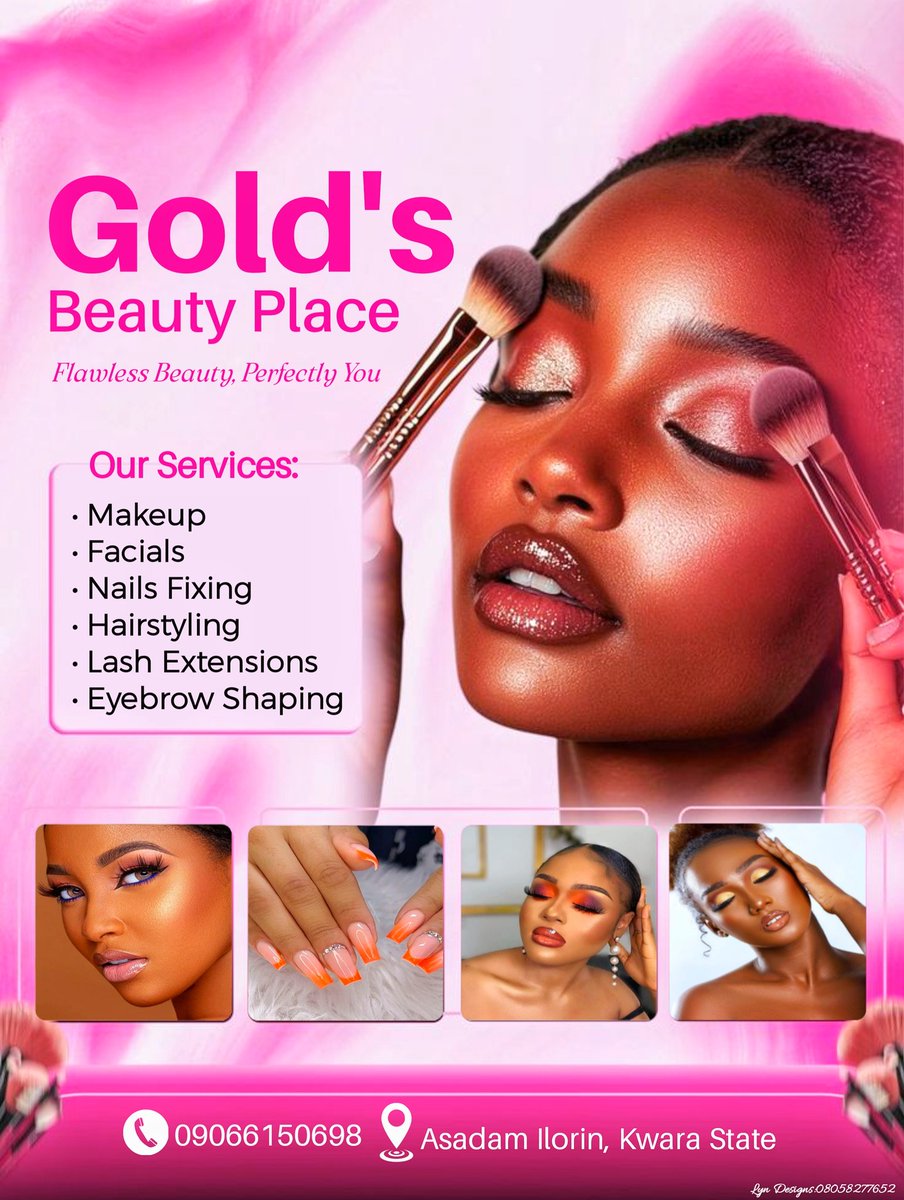 EvelynOlal17356's tweet image. Happy Friday 👩‍💻

I designed a clean and elegant flyer for Gold&apos;s Beauty Place, showcasing their beauty services.

#beautyflyer #graphicsdesign #graphicdesigner #pixellab #opentowork #TGIF #lyndesigns #graphicdesigner