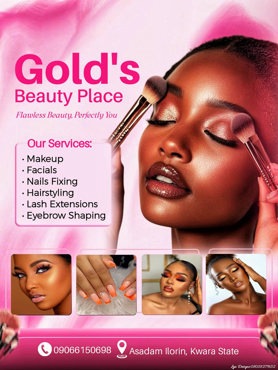 EvelynOlal17356's tweet image. Happy Friday 👩‍💻

I designed a clean and elegant flyer for Gold&apos;s Beauty Place, showcasing their beauty services.

#beautyflyer #graphicsdesign #graphicdesigner #pixellab #opentowork #TGIF #lyndesigns #graphicdesigner