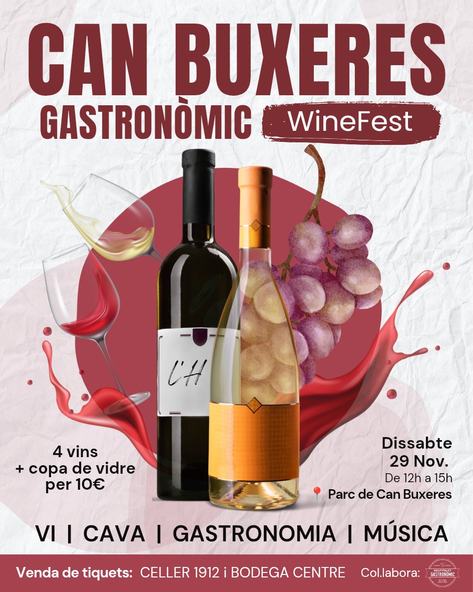 #CiutatLH🍷Arriba la Primera edició de la Can Buxeres Gastronòmic Wine Fest

📆Aquest dissabte 29 de novembre
📍Parc de Can Buxeres

lhdigital.cat/noticies/arrib…