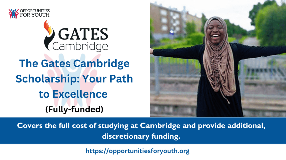 🎓 Call for Applications! <a href="/Gates_Cambridge/">Gates Cambridge</a>

Apply to pursue a postgraduate degree at the University of Cambridge. For applicants from all countries outside the UK 🌐

💸 Full funding + additional support (maintenance, airfare...)

🗓️ Deadline: 2 Dec

🔗 shorturl.at/e4lzo