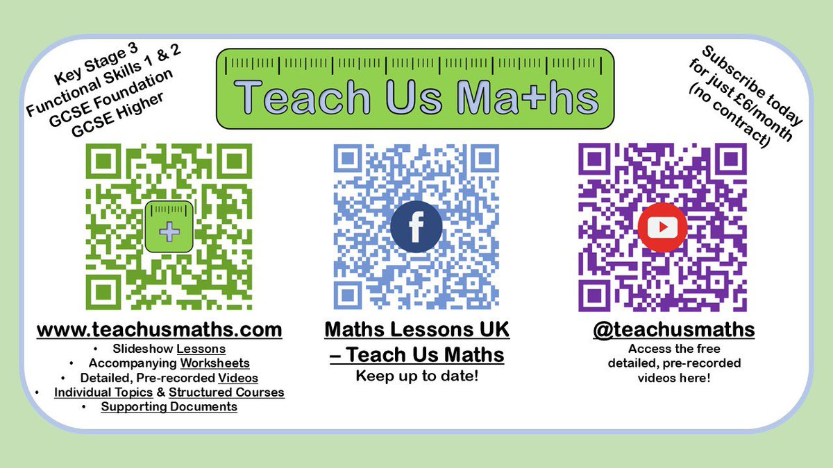 TeachUsMaths's tweet image. For slideshow lessons, accompanying worksheets, detailed pre-recorded videos and supporting documents, as well as complete courses…subscribe today at 
💚 teachusmaths.com 💚

#maths #teachers #students #homeeducation #keystage3 #gcse #teachusmaths