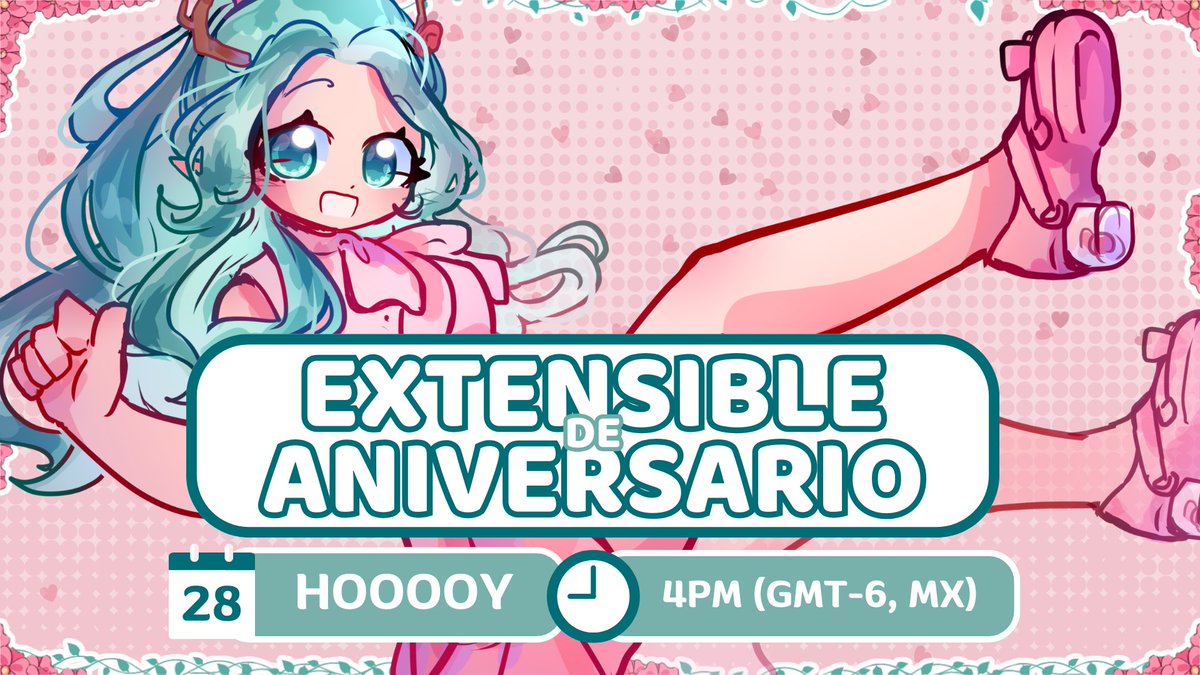 🪷; 𝐄𝐗𝐓𝐄𝐍𝐒𝐈𝐁𝐋𝐄 𝐃𝐄 𝐀𝐍𝐈𝐕𝐄𝐑𝐒𝐀𝐑𝐈𝐎 .ᐟ.ᐟ ⟡ ݁₊ .
¡YA ES HOOOOOY! ESPERO EMOCIONADA VERLOS CONMIGO A LAS:
🕓 𝟒𝐏𝐌 (𝐆𝐌𝐓-𝟔, 𝐌𝐗)
¡FALTAN CUATRO HORAS! AAAAAAA 🎉🩷

#Vtuber #VtuberES #VTuberUprising