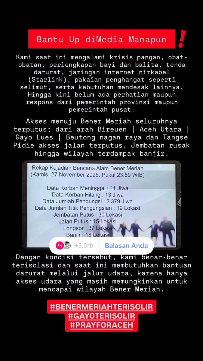 temanaksi's tweet photo. 🚨 #PrayForAceh 🚨

Teman-teman izin repost dan tolong dibantu sebarkan seluas-luasnya.

Untuk kalian yang masih mau donasi korban bencana, kami masih membuka donasi.

Mari membantu saudara dan teman-teman kita di Aceh &amp; bagian Sumatera.

#PrayForSumatera #PrayForIndonesia https://t.co/O6c2UrtYYk