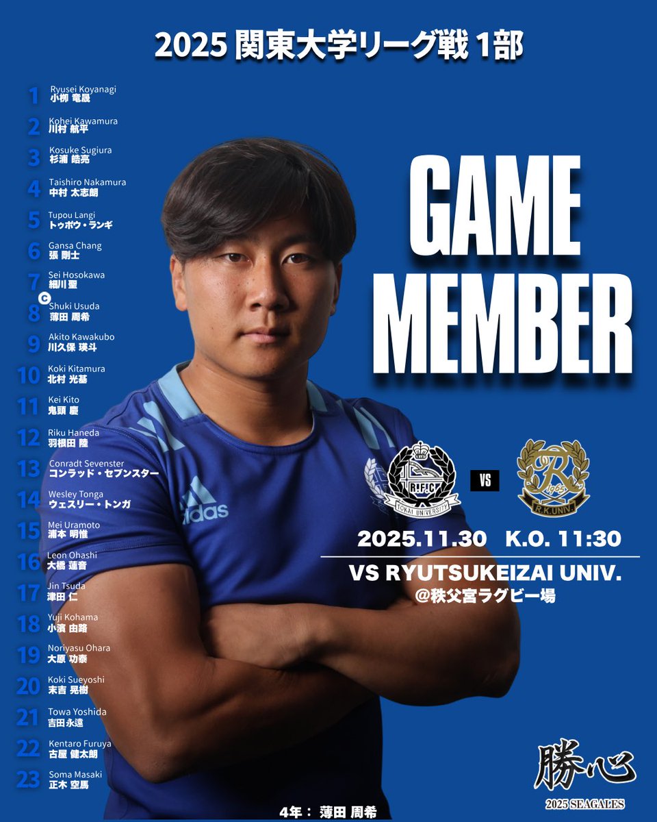 2025年関東大学リーグ戦1部 最終戦 流通経済大学戦MEMBERのお知らせ