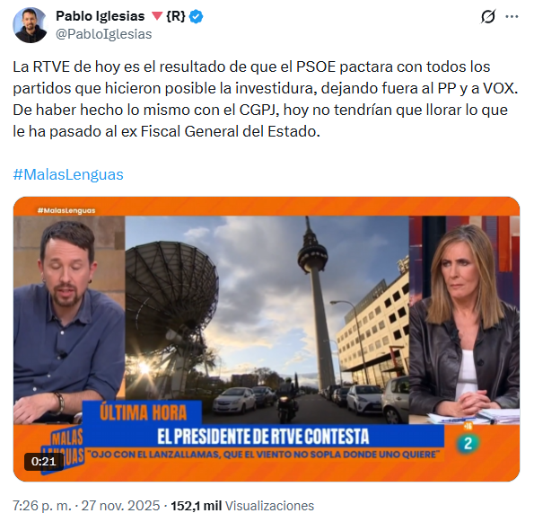 Este chiflagaitas habla claro: la intención ha sido siempre convertir el poder judicial en un estamento corrupto y al servicio del Gobierno como RTVE, desde donde él habla.