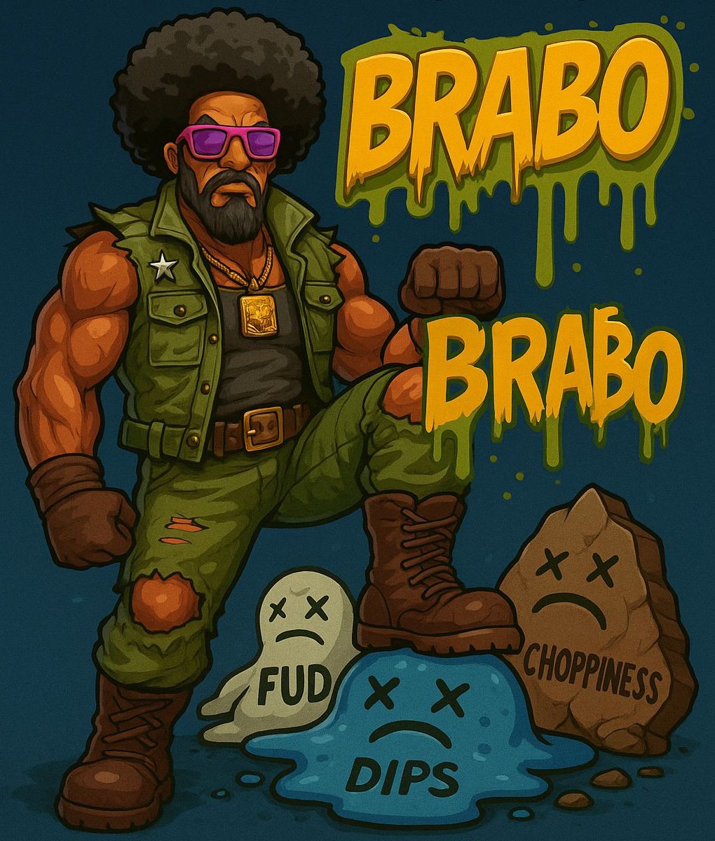 Favblazee's tweet photo. BRABO doesn’t fear the dips.  
He stomps them.  

FUD? Choppiness? Weak hands?  
All crushed under the boots of a memecoin warrior. 🥾💥  

$BRABO stays winning. https://t.co/t6tDMAiOhL