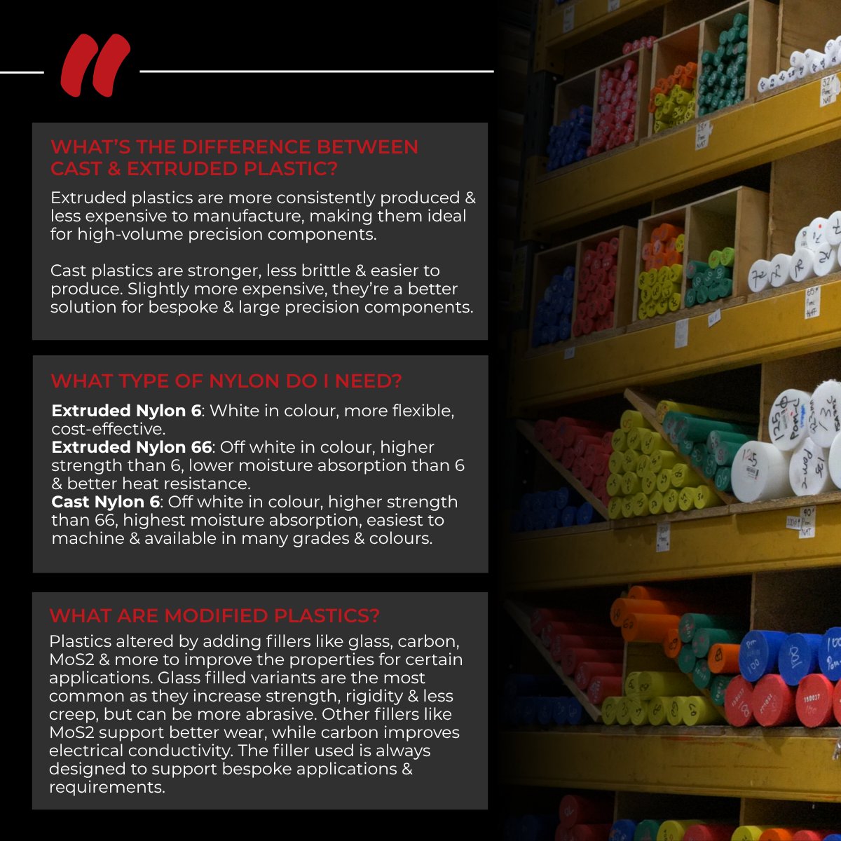 PlastimLtd's tweet image. We’re asked about #plastics every day - 𝙒𝙃𝘼𝙏 to use, 𝙃𝙊𝙒 to machine it &amp;amp; what works best 𝙒𝙃𝙀𝙍𝙀.

So, we’ve pulled together some of the most common questions, (&amp;amp; given answers), on our website: bit.ly/4c5EBys  

If yours isn’t there, just ask! 01452 857733