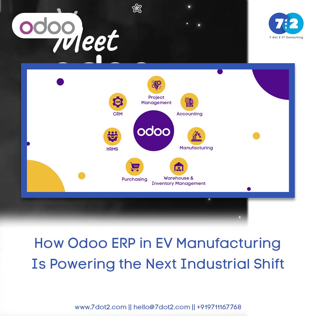 7dot2it's tweet image. Odoo ERP is accelerating the EV manufacturing shift.
From automation to supply-chain efficiency, here’s how 7 dot 2 IT Consulting is driving smarter electric mobility.

Read more: 7dot2.com/how-odoo-erp-i…

#EVRevolution #OdooERP #SmartManufacturing #7dot2ITConsulting