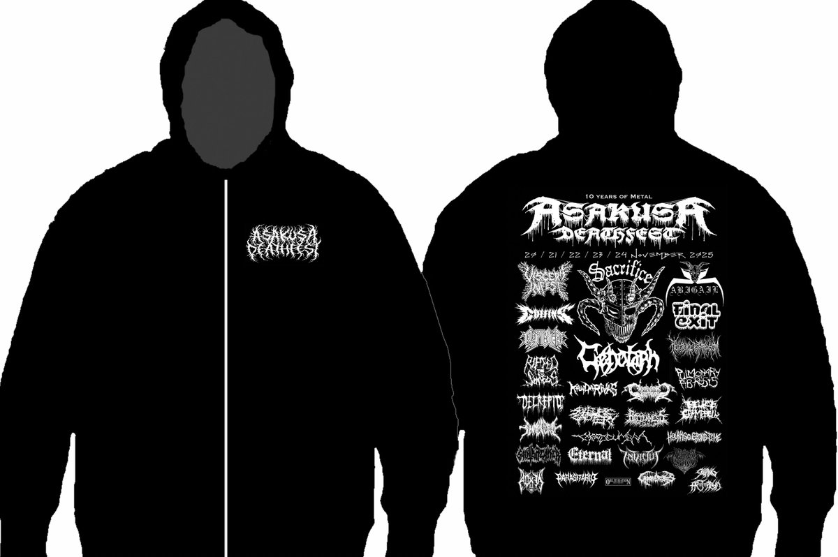 新品タグ付き⭐️2025FW新作⭐️フーディベスト⭐️ブラック 受注限定 : 締切 12月5日 Asakusa Deathfest 2025 (Zipper Hoody) 予約
