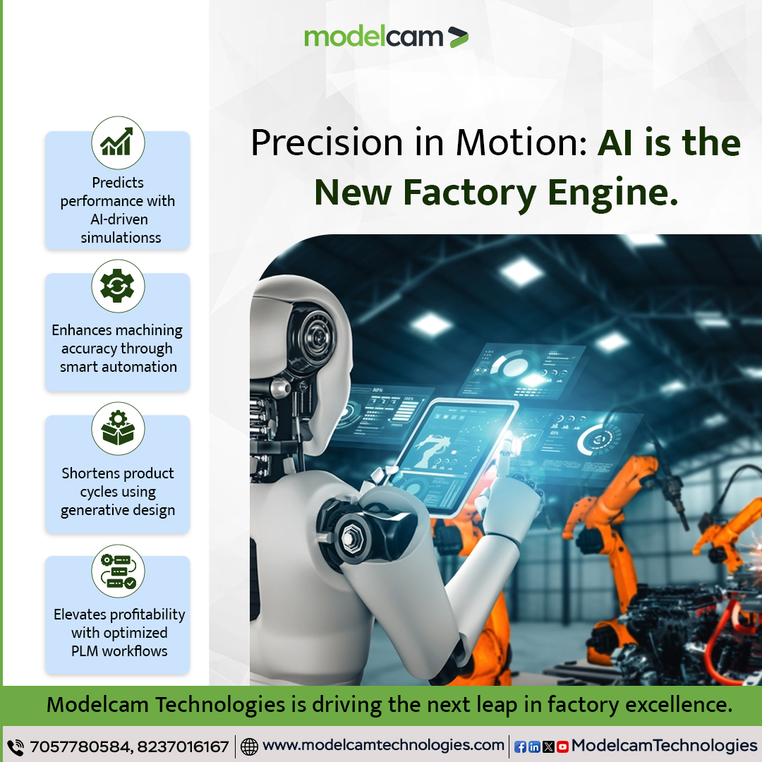 Modelcam's tweet image. AI is transforming factories into intelligent, self-optimizing systems — improving accuracy, reducing downtime, and boosting profitability. Modelcam brings AI-powered machining, production &amp;amp; PLM-driven workflows to life.

🔗 tinyurl.com/2rjpwt4d

#AIinFactory #SmartProduction