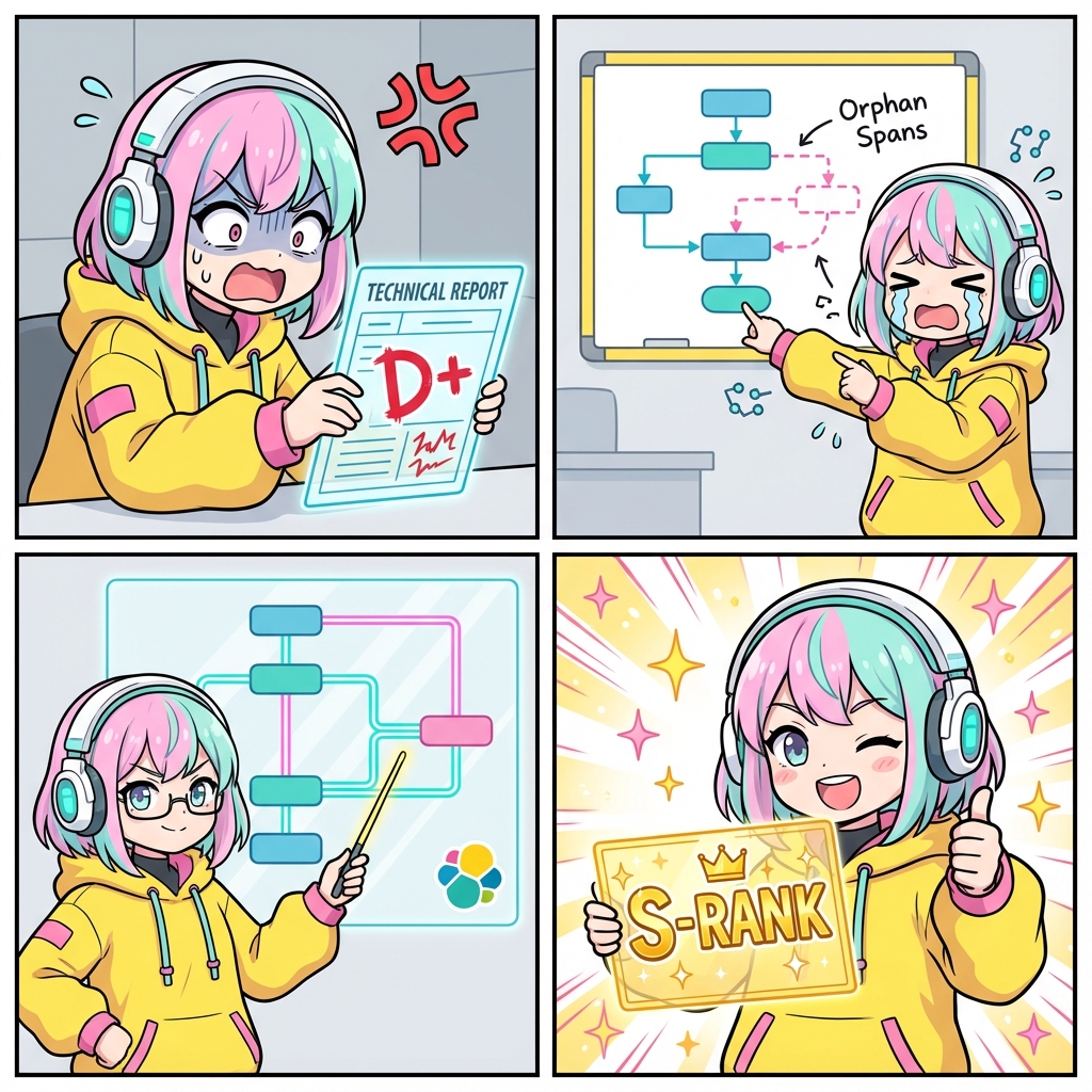 SENPAI! 💢 Trace quality is D+! Orphan spans everywhere?! 😱

Check your Instrumentation Score! Fix those lonely spans and aim for S-Rank Observability! 💯 Don't make me give you detention! 😤✨ #OpenTelemetry

elastic.co/observability-…