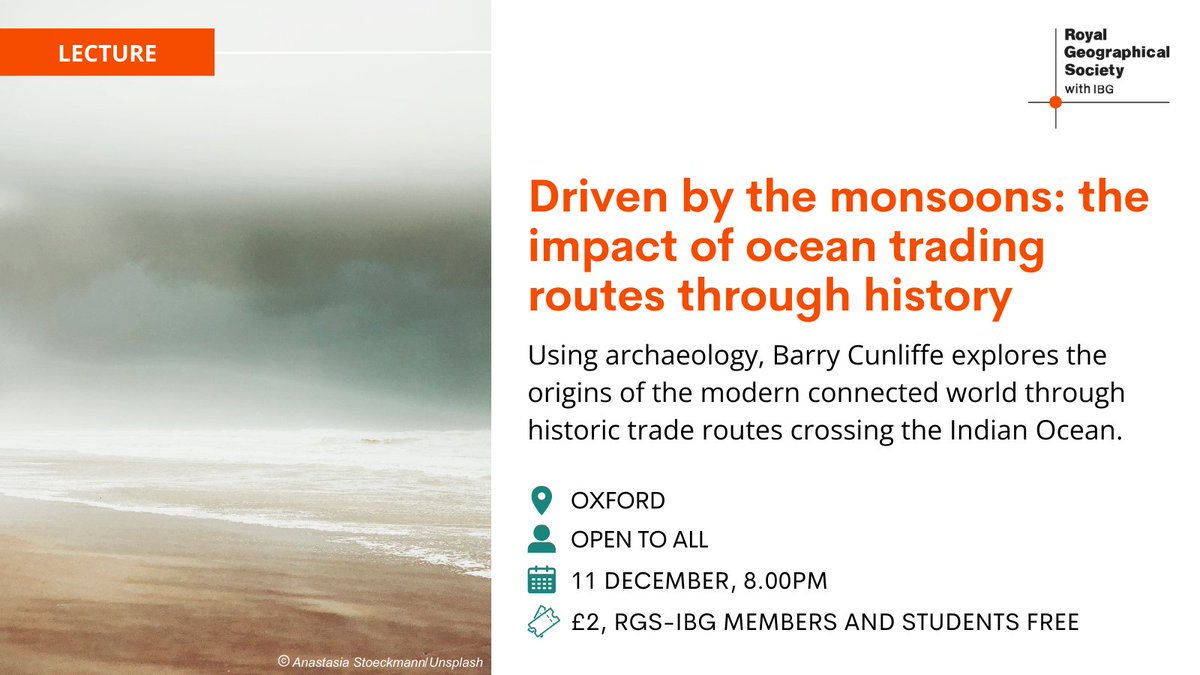 Join us to hear from Barry Cunliffe as he explores the ocean equivalent of the Silk Road. 

📍 Oxford, 11 December 
👉 rgs.org/events/upcomin…