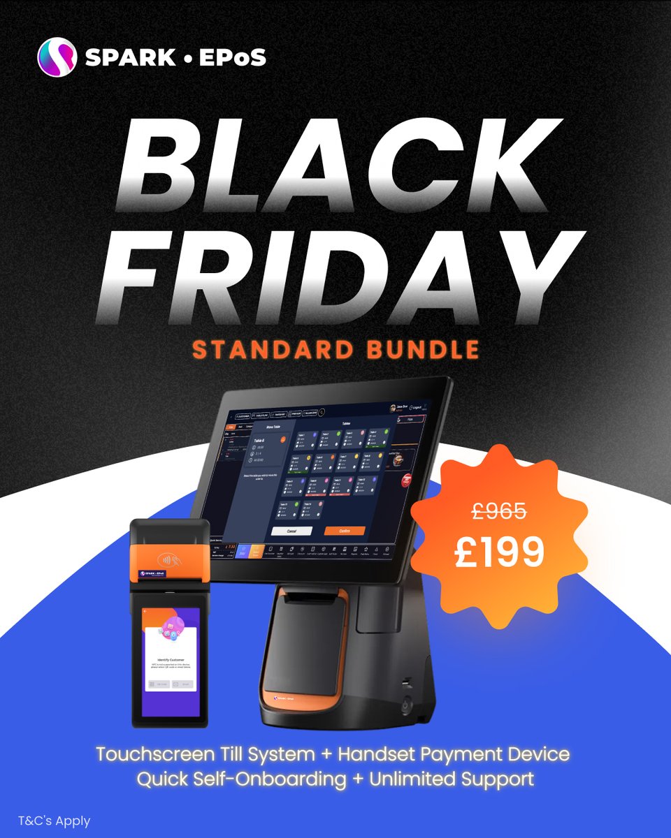 SparkEPOS's tweet image. Black Friday is here! 💥

SPARK EPoS is offering the biggest EPoS deal of the year!

✔ 3 exclusive Black Friday bundles
✔ Available only for a limited time
✔ Free demo &amp;amp; support included

Grab your deal before it’s gone 🔗 hubs.li/Q03VQcRn0

#BlackFriday #Epos