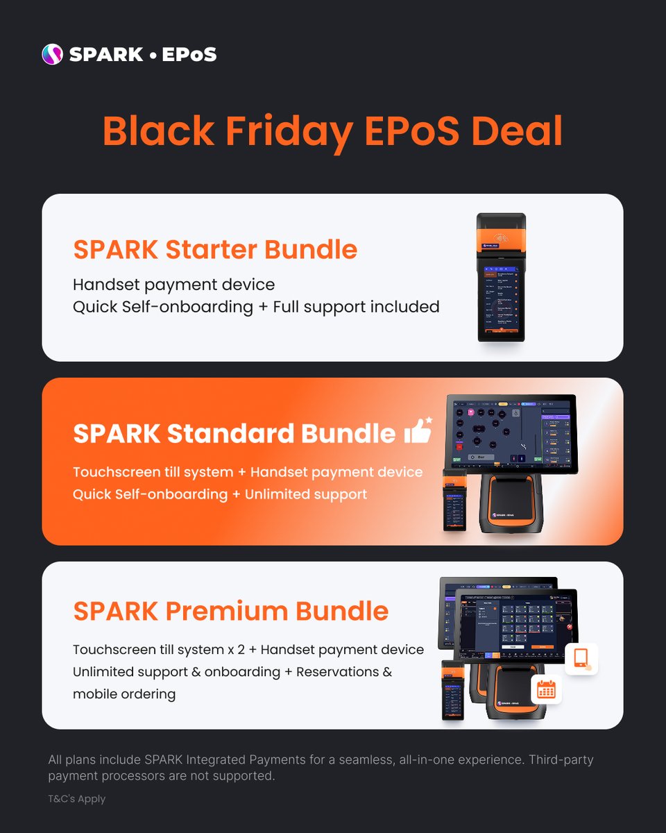 SparkEPOS's tweet image. Black Friday is here! 💥

SPARK EPoS is offering the biggest EPoS deal of the year!

✔ 3 exclusive Black Friday bundles
✔ Available only for a limited time
✔ Free demo &amp;amp; support included

Grab your deal before it’s gone 🔗 hubs.li/Q03VQcRn0

#BlackFriday #Epos