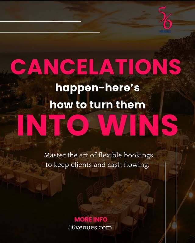 56Venues's tweet image. Cancelations sting, but with smart policies and better communication, you can cut no-shows and rebook faster. Explore our blog for simple steps to keep your venue’s calendar full and clients happy. Don’t fear cancellations handle them like a pro. Read now! #BookingTips #Venue