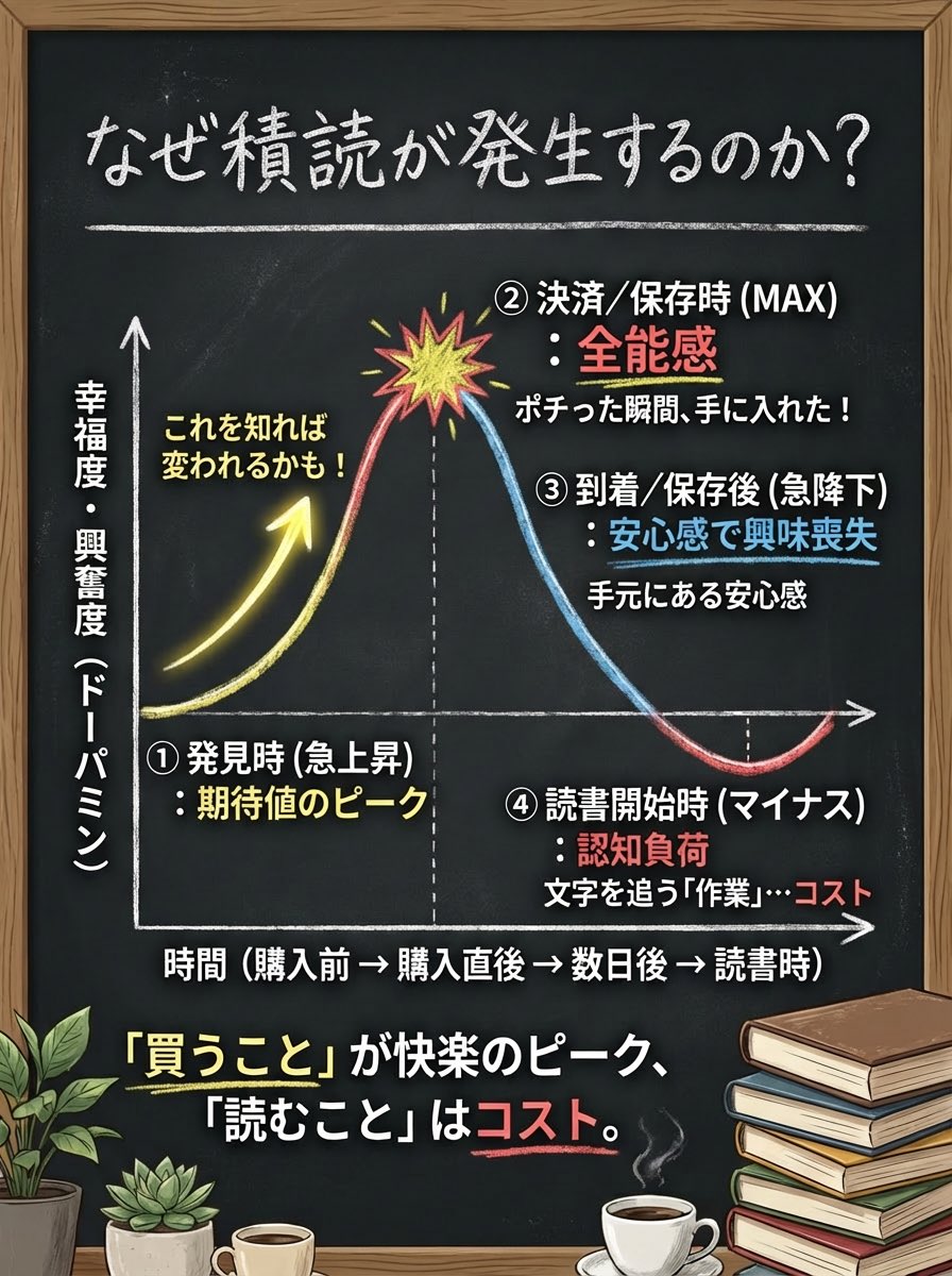 nagano_yoh's tweet image. 本を買った瞬間、脳は“ゴールした”と勘違いします。

「なぜ読まないのか」じゃない。
買った時点で、もう満足してるから。

積読の正体、脳科学で見えてきます👇