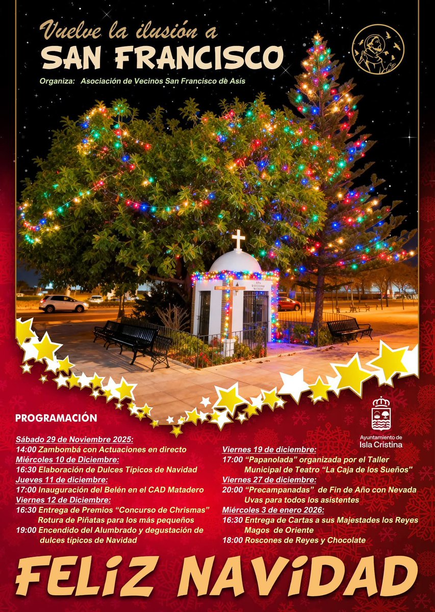 LA NAVIDAD 2025 TA ESTÁ EN MARCHA Este año viene cargada de sorpresas, actividades y momentos. Iremos subiendo los nuevos eventos que se vayan organizando ¡permanece atent@! #IslaCristina #Navidad2025 #NavidadEnFamilia #actividades #eventosnavideños
