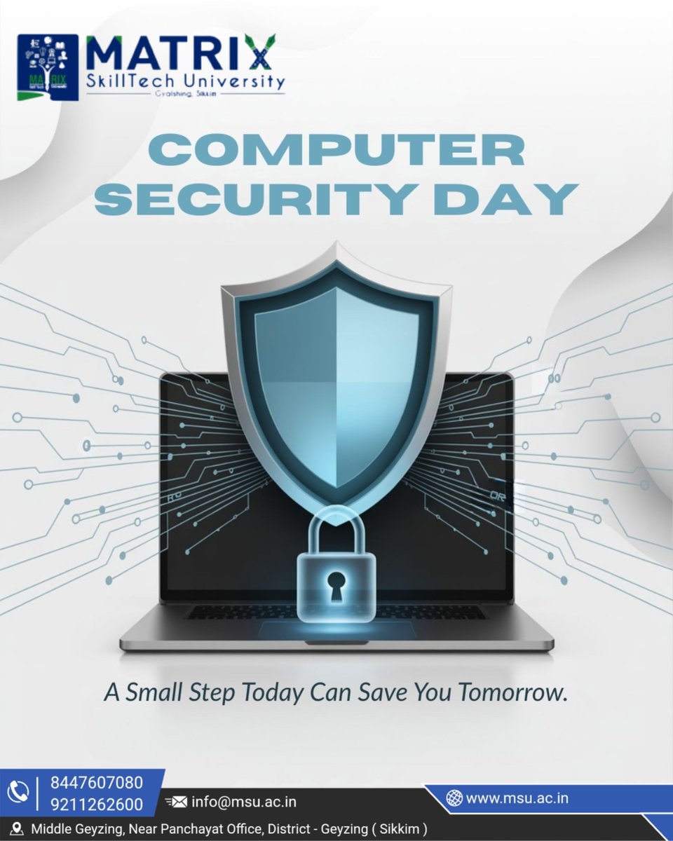 university19447's tweet image. Matrix SkillTech University proudly celebrates Computer Security Day, reinforcing our commitment to creating a safe and resilient digital environment for students and researchers.
#ComputerSecurityDay #MSU #MatrixSkillTechUniversity #CyberSafety #DigitalSecurity #StaySecure