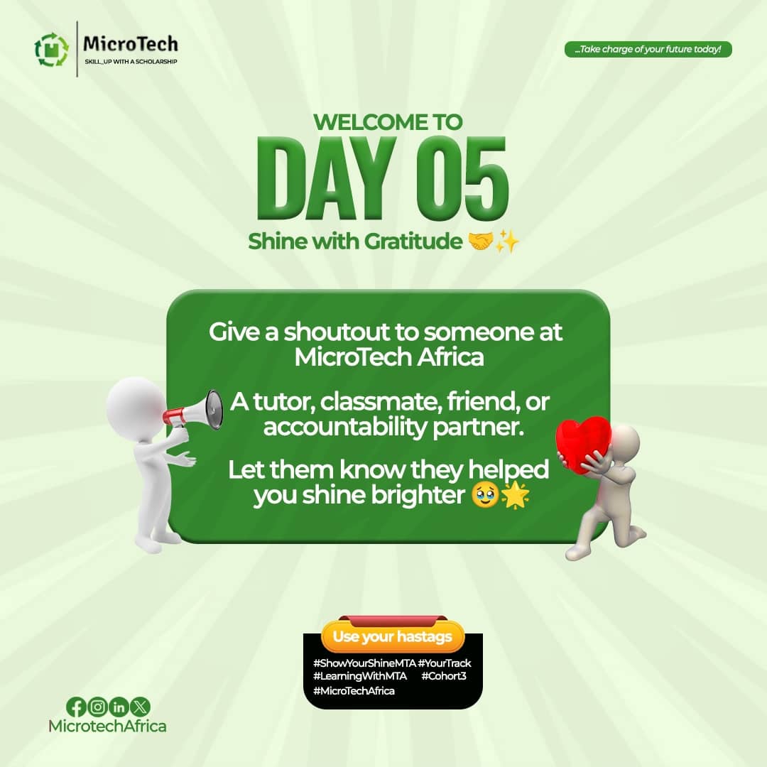 SuuTechh's tweet image. Day 05. Shout out to @MicrotechAfrica and my tutor Coach Bright who has made everything easy for me in this journey. Thank you very much. #showyourshineMTA #DataAnalytics #DataAnalyticstrack #learningwithMTA #Cohort3