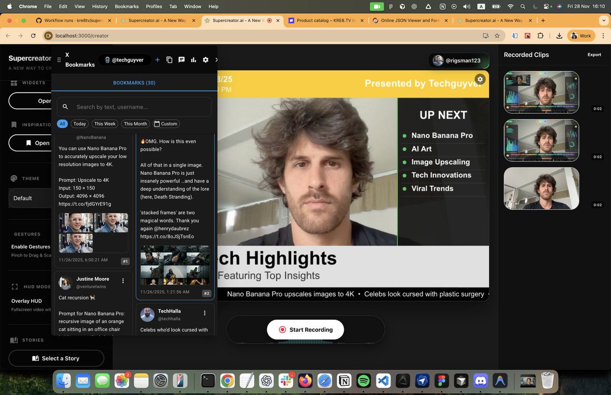 techguyver's tweet image. life hack: unlocked - 

you can now take your X bookmarks, plug them in and the AI will automatically populate the talking points for you

based on your interests, filters, etc

maximum curation, minimum effort
