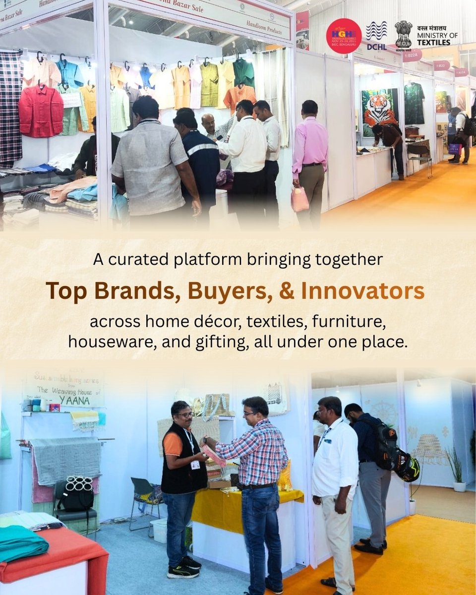 dchandlooms01's tweet image. Check out India&apos;s finest handlooms and crafts at HGH India 2025 in Bengaluru! From weavers&apos; hands to the national stage at Bangalore Exhibition Centre. 

#HGHIndia #Handlooms #IndianCrafts #nhdc #exhibition #MinistryofTextiles #DChandlooms #vocalforlocal #innovation #bangalore