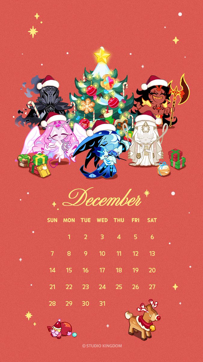 一年の最後は、クッキー王国でほっこり幸せな12月を迎えましょう!🧣🎄
✨ビーストクッキーが登場する特別な📅12月のスマホ壁紙を、ぜひ設定してみませんか？

📝本投稿のコメントにスマホ壁紙📱を12月カレンダーに変えたスクショ/サーバー名/王国名を投稿しよう!
抽選で10名様に1,000💎をプレゼント🎁