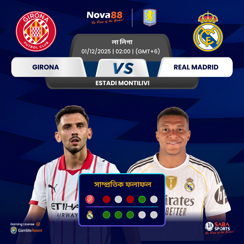 🔥 লা লিগার শীর্ষ টেবিলের উত্তেজনা! 🔥
জিরোনা vs রিয়াল মাদ্রিদ⚽💥

BE PART OF THE GAME WITH NOVA88
⚽ Official Asian Betting Partner of Aston Villa
🔗 cli.re/nova88blog
Nova88. All Rights Reserved. 18+ Be Gamble Aware.
#Nova88 #BePartOfTheGame #LaLiga #Girona #RealMadrid
