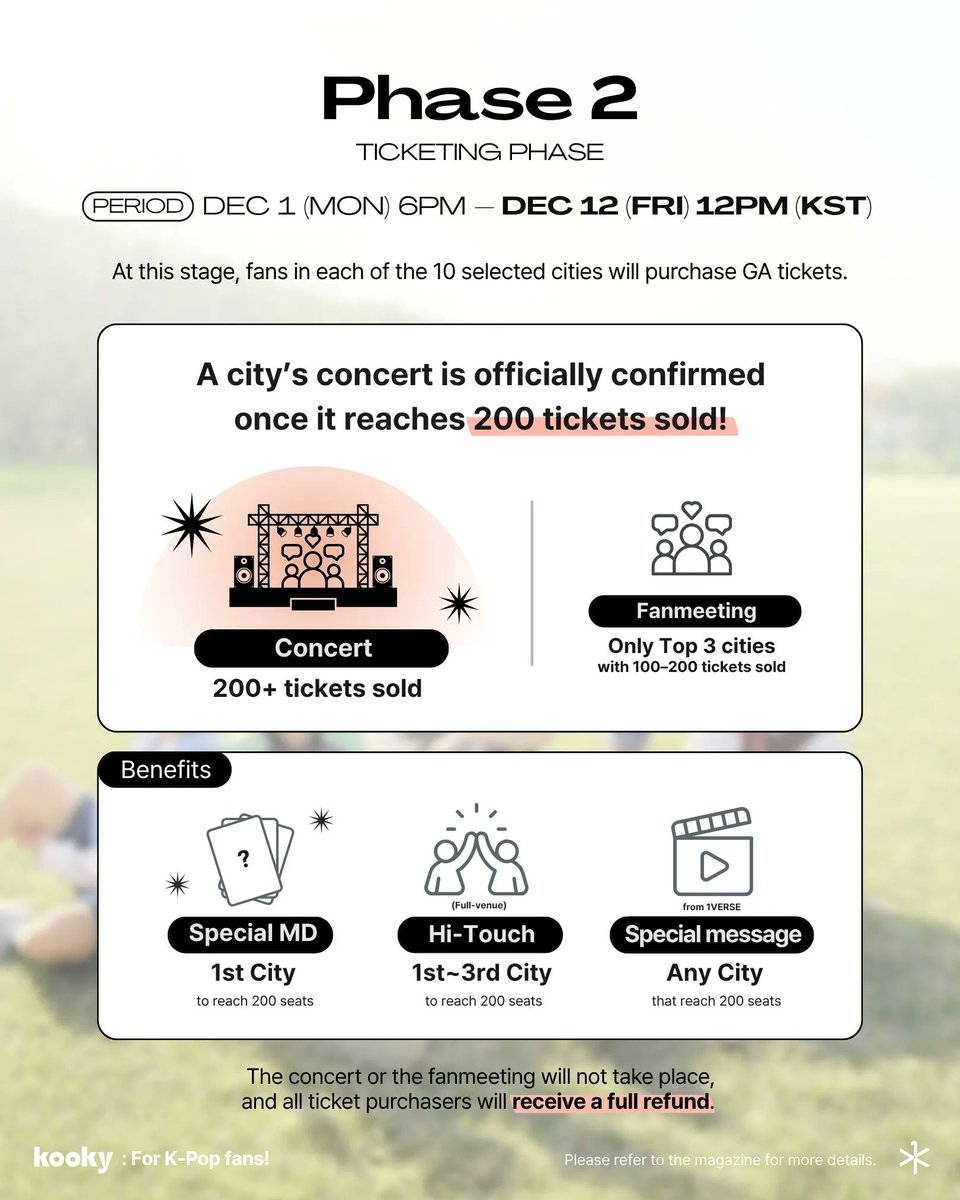 kpopconcertseu's tweet photo. 1VERSE Europe Tour
Ticket Sales open on Dec 1 (MON), 18:00 KST!
Each city must sell 200 GA tickets to secure an official concert stop. Cities with 100–199 will compete for the Top 3 fanmeeting slots.
@1VERSE_official
#1VERSE #유니버스 #KookyPartners #1VERSExKooky https://t.co/MALHypVeZn