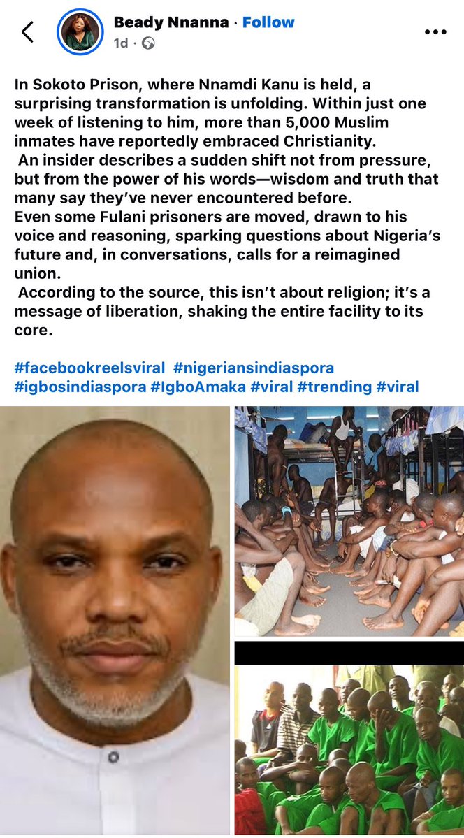 DejiAdesogan's tweet image. Lamba 1 : Over 5,000 prisoners in Sokoto Prison embrace Christianity after Nnamdi Kanu preached to them | Factcheck &amp;gt;&amp;gt;&amp;gt; the prison doesn’t have up to 5K prisoners 

Lamba 2: Two Prison Guards resigned after listening to Nnamdi Kanu | Factcheck &amp;gt;&amp;gt;&amp;gt; No prison staff resigned.