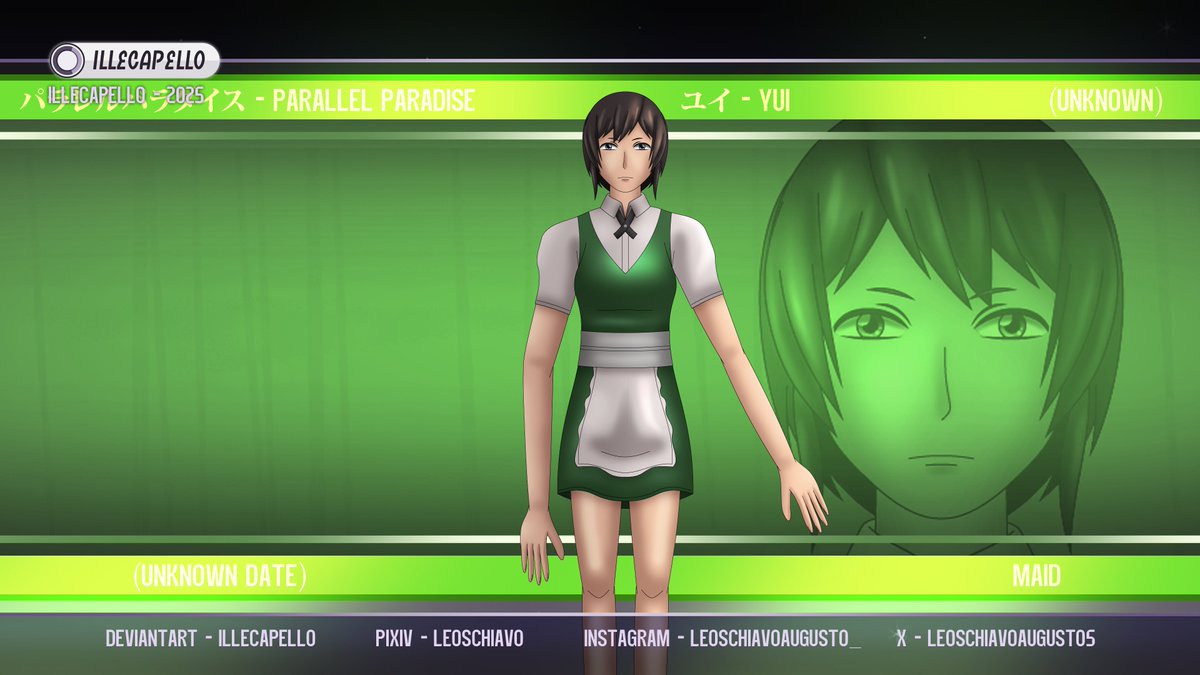 IlleCapello's tweet image. Here&apos;s the wallpaper of &quot;Yui&quot; from Parallel Paradise manga. (&quot;Yui&quot; is actually a fan-given name.)

Fanart by me.

#ユイ #パラレルパラダイス #parallelparadise #yui #anime #manga #fanart #illecapello #lynnokamoto #green #maid #girl