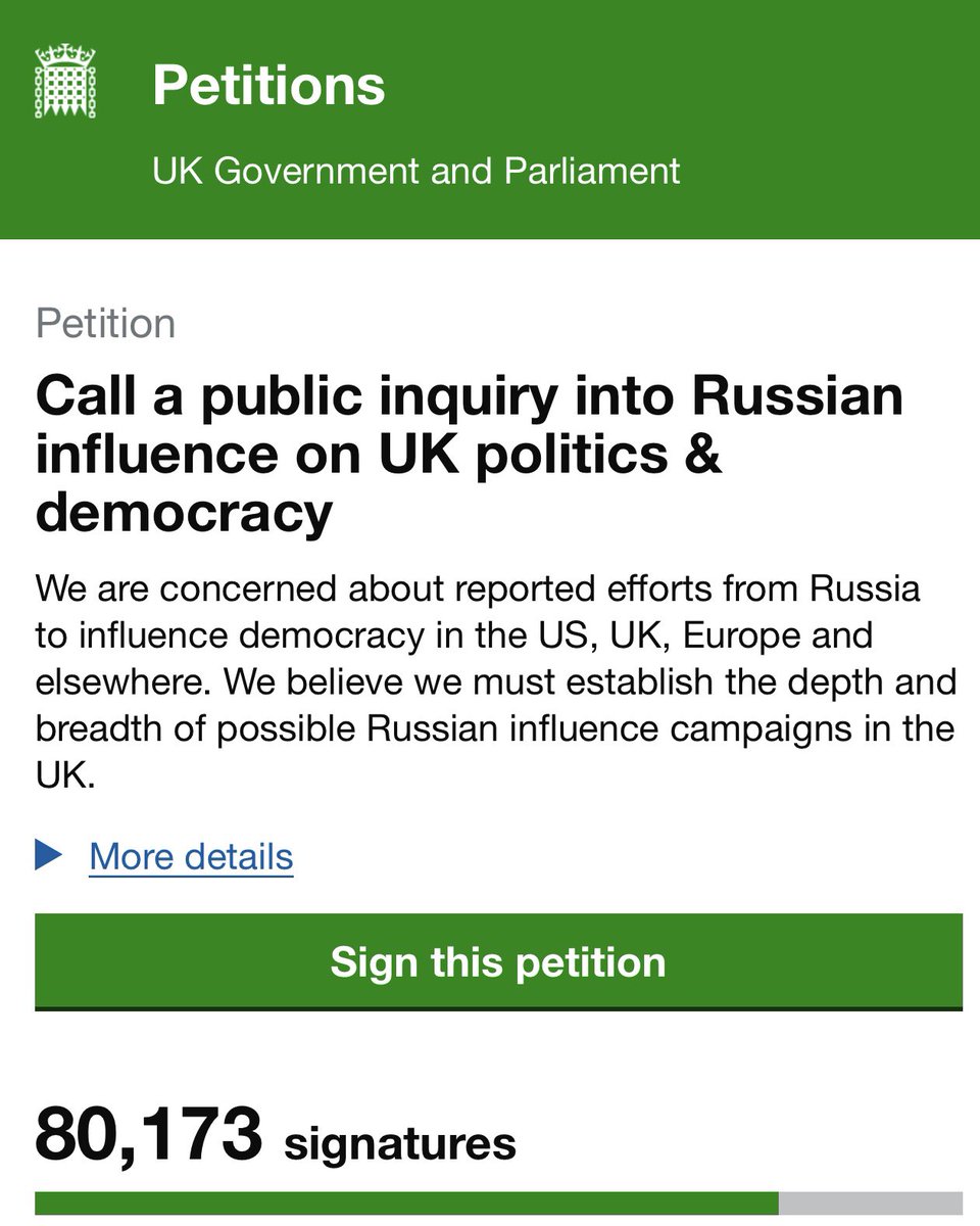 PeterStefanovi2's tweet image. 🚨BOOM! The Petition calling for a public inquiry into Russian influence on UK politics &amp;amp; democracy has now rocketed past 80,000 signatures! Let’s get it to 100,000 this weekend. If a petition is what it’s going to take let’s get this done! 

petition.parliament.uk/petitions/7442…