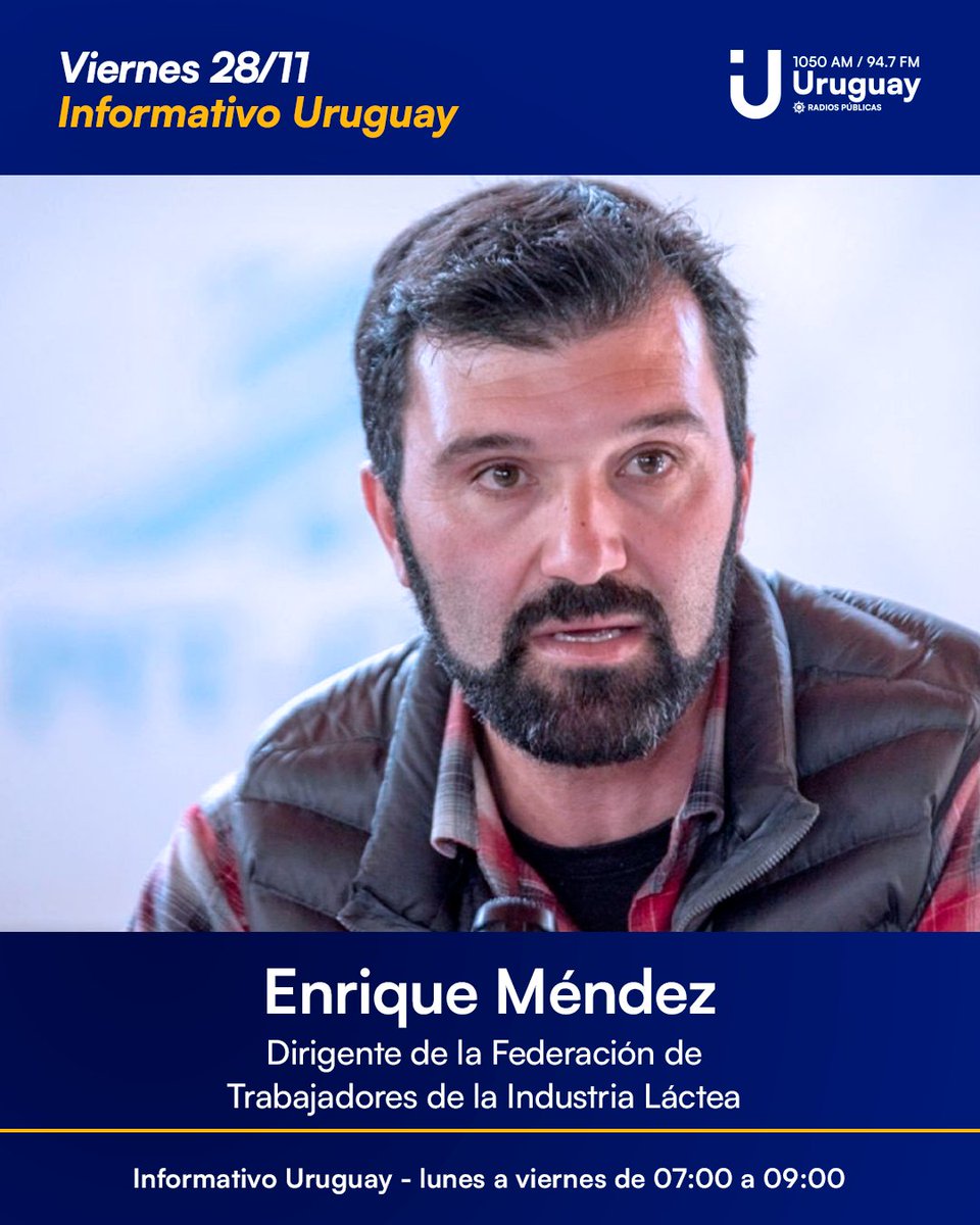 Esta mañana en #InformativoUruguay:

🎙️ Entrevistamos al dirigente de la Federación de Trabajadores de la Industria Láctea (FTIL), Enrique Méndez, luego de la reunión con los ministerios de Trabajo y de Industria por la situación de los trabajadores de #Claldy.